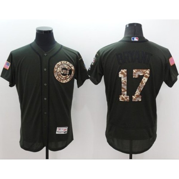 Cubs #17 Kris Bryant Green Flexbase Authentic Collection Salute To Service Stitched Jersey