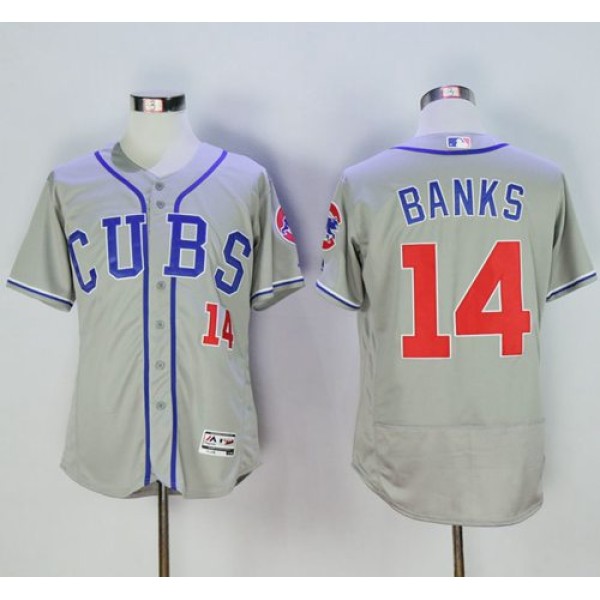 Cubs #14 Ernie Banks Grey Flexbase Authentic Collection Alternate Road Stitched Jersey