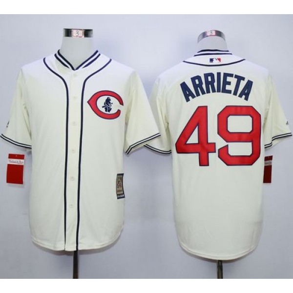 Cubs #49 Jake Arrieta Cream 1929 Turn Back The Clock Stitched Jersey