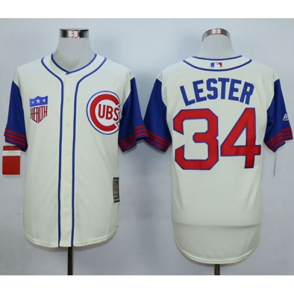 Cubs #34 Jon Lester Cream 1942 Turn Back The Clock Stitched Jersey