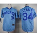 Cubs #34 Jon Lester Blue(White Strip) Cooperstown Throwback Stitched Jersey