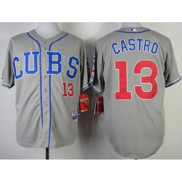 Cubs #13 Starlin Castro Grey Alternate Road Cool Base Stitched Jersey