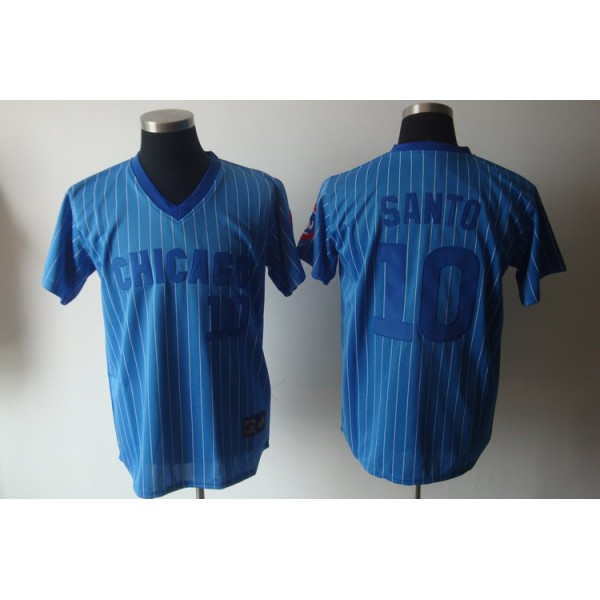 Cubs #10 Ron Santo Blue White Strip Stitched Cooperstown Throwback Jersey