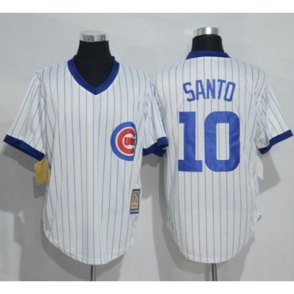 Cubs #10 Ron Santo White Strip Home Cooperstown Stitched Jersey
