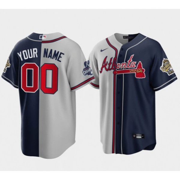Atlanta Braves Custom Gray Navy Two Tone Split Stitched Jersey
