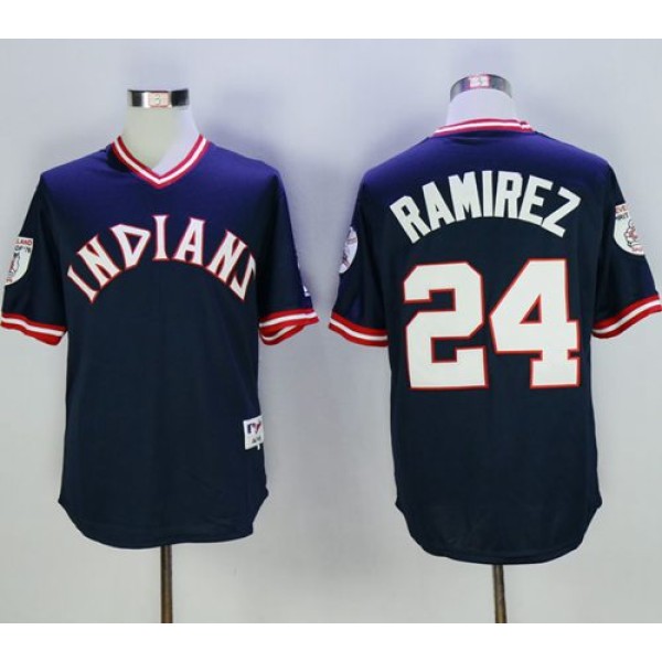 Indians #24 Manny Ramirez Navy Blue 1976 Turn Back The Clock Stitched Jersey