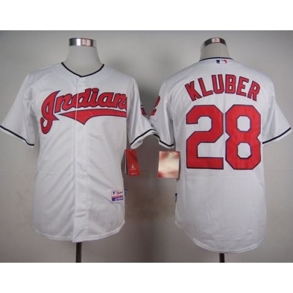 Indians #28 Corey Kluber White Cool Base Stitched Jersey