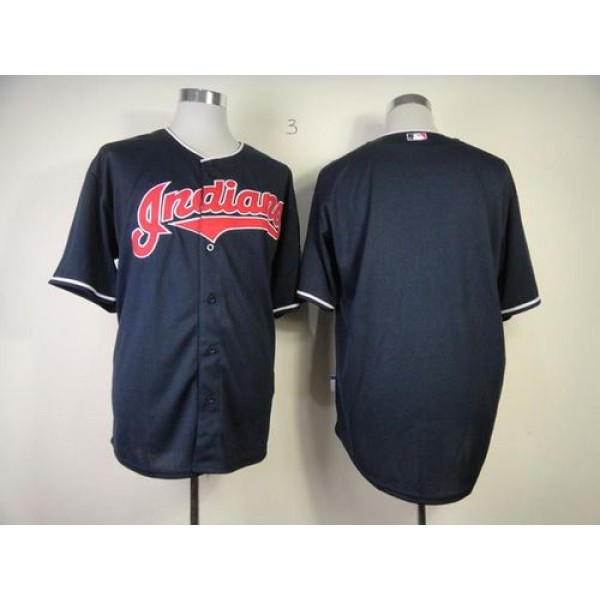 Indians Blank Navy Blue Cool Base Stitched Jersey