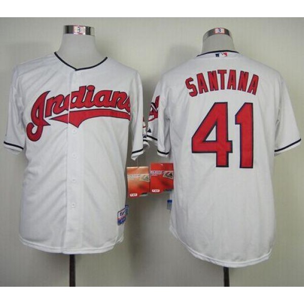 Indians #41 Carlos Santana White Cool Base Stitched Jersey