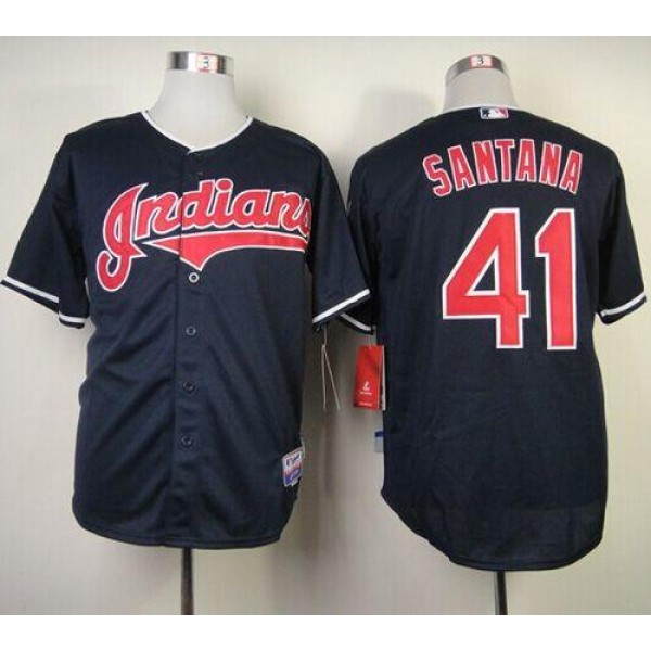 Indians #41 Carlos Santana Navy Blue Cool Base Stitched Jersey