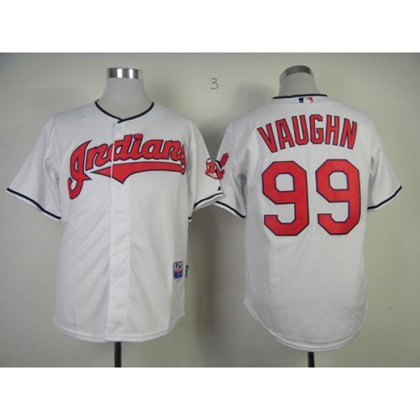 Indians #99 Rick Wild Thing Vaughn Stitched White Jersey
