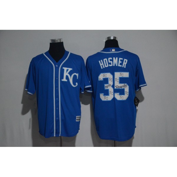 Kansas City Royals #35 Eric Hosmer Blue Team Logo Print Cool Base Stitched Jersey