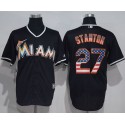 Marlins #27 Giancarlo Stanton Black USA Flag Fashion Stitched Jersey