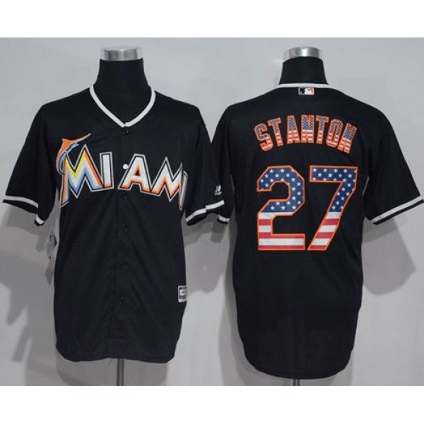 Marlins #27 Giancarlo Stanton Black USA Flag Fashion Stitched Jersey