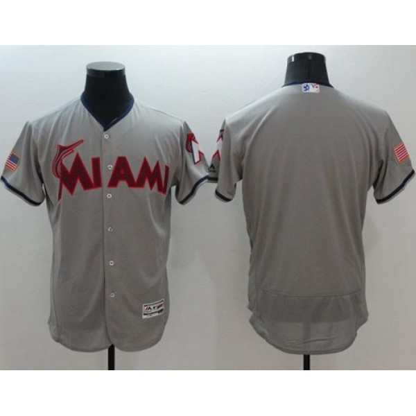 Marlins Blank Grey Fashion Stars Stripes Flexbase Authentic Stitched Jersey