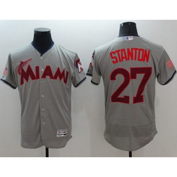 Marlins #27 Giancarlo Stanton Grey Fashion Stars Stripes Flexbase Authentic Stitched Jersey