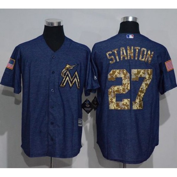 Marlins #27 Giancarlo Stanton Denim Blue Salute To Service Stitched Jersey