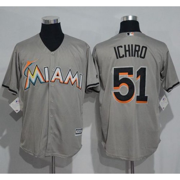 Marlins #51 Ichiro Suzuki Grey New Cool Base Stitched Jersey