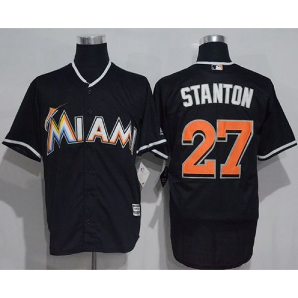 Marlins #27 Giancarlo Stanton Black New Cool Base Stitched Jersey