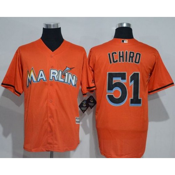 Marlins #51 Ichiro Suzuki Orange New Cool Base Stitched Jersey
