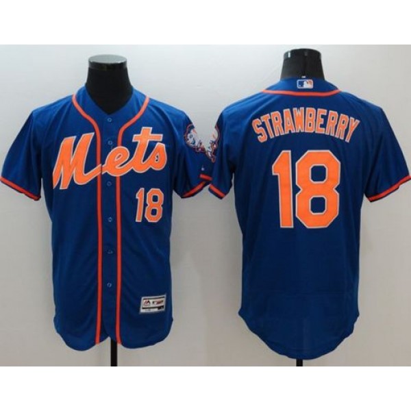 Mets #18 Darryl Strawberry Blue Flexbase Authentic Collection Stitched Jersey
