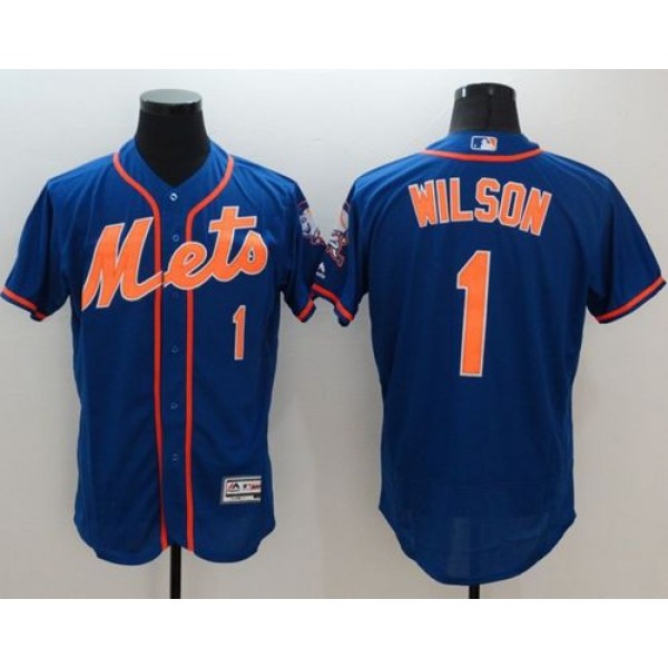 Mets #1 Mookie Wilson Blue Flexbase Authentic Collection Stitched Jersey