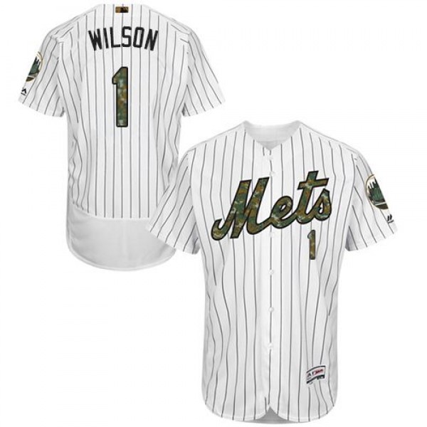 Mets #1 Mookie Wilson White(Blue Strip) Flexbase Authentic Collection 2016 Memorial Day Stitched Jersey