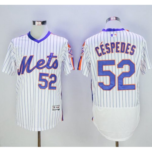 Mets #52 Yoenis Cespedes White(Blue Strip) Flexbase Authentic Collection Alternate Stitched Jersey