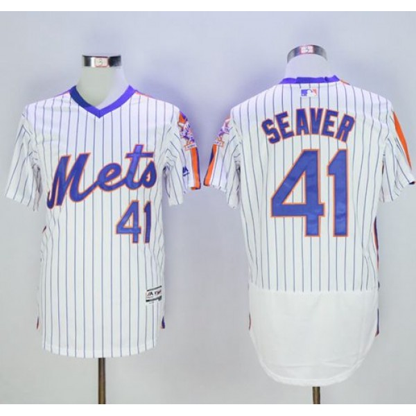 Mets #41 Tom Seaver White(Blue Strip) Flexbase Authentic Collection Alternate Stitched Jersey