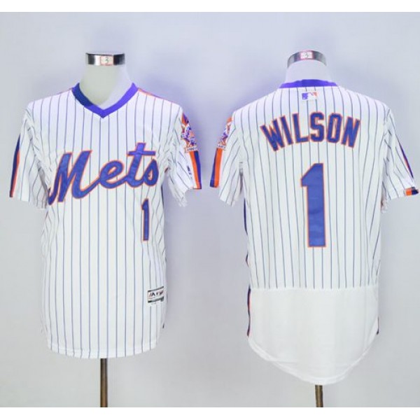 Mets #1 Mookie Wilson White(Blue Strip) Flexbase Authentic Collection Alternate Stitched Jersey