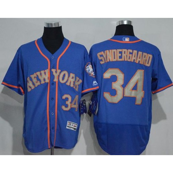 Mets #34 Noah Syndergaard Blue(Grey NO.) Flexbase Authentic Collection Stitched Jersey