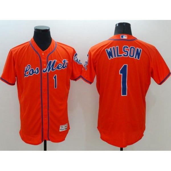 Mets #1 Mookie Wilson Orange Flexbase Authentic Collection Los Mets Stitched Jersey