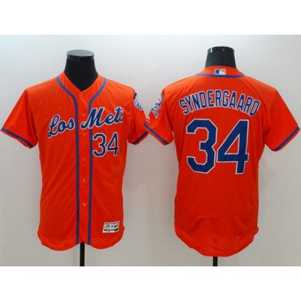 Mets #34 Noah Syndergaard Orange Flexbase Authentic Collection Los Mets Stitched Jersey