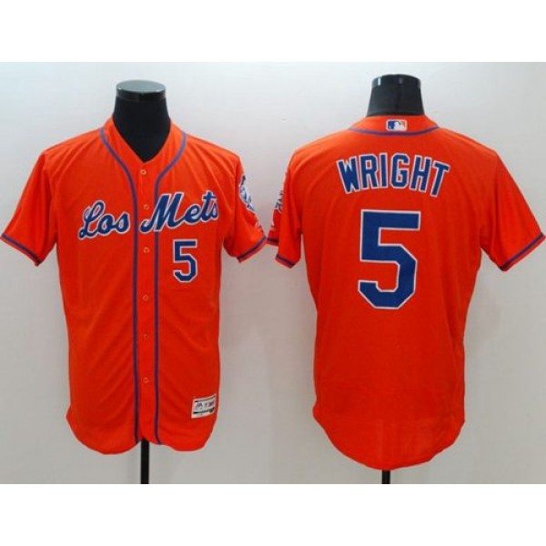 Mets #5 David Wright Orange Flexbase Authentic Collection Los Mets Stitched Jersey