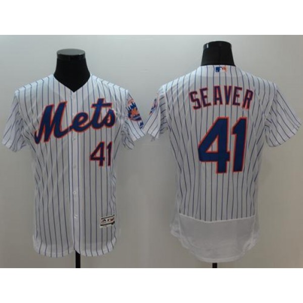 Mets #41 Tom Seaver White(Blue Strip) Flexbase Authentic Collection Stitched Jersey