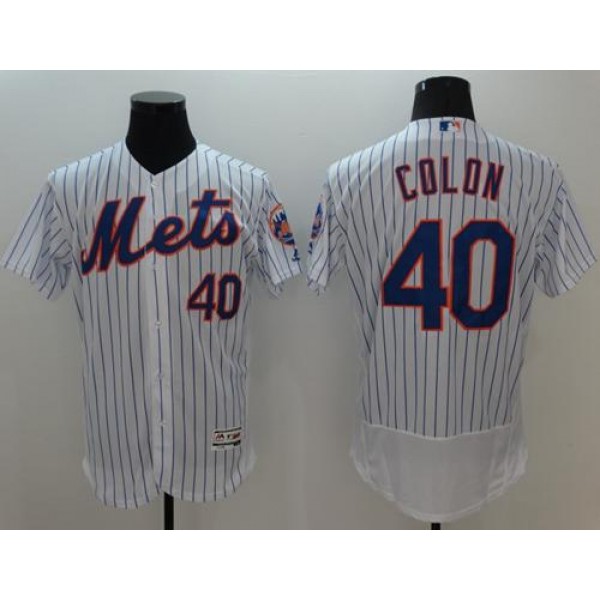 Mets #40 Bartolo Colon White(Blue Strip) Flexbase Authentic Collection Stitched Jersey