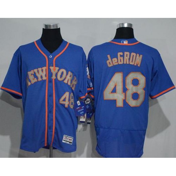 Mets #48 Jacob DeGrom Blue(Grey NO.) Flexbase Authentic Collection Stitched Jersey