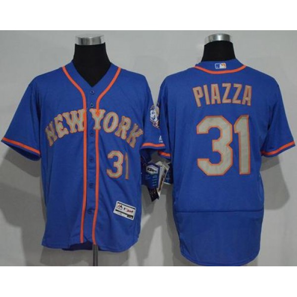 Mets #31 Mike Piazza Blue(Grey NO.) Flexbase Authentic Collection Stitched Jersey