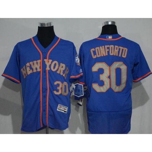 Mets #30 Michael Conforto Blue(Grey NO.) Flexbase Authentic Collection Stitched Jersey