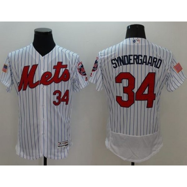 Mets #34 Noah Syndergaard White(Blue Strip) Fashion Stars Stripes Flexbase Authentic Stitched Jersey
