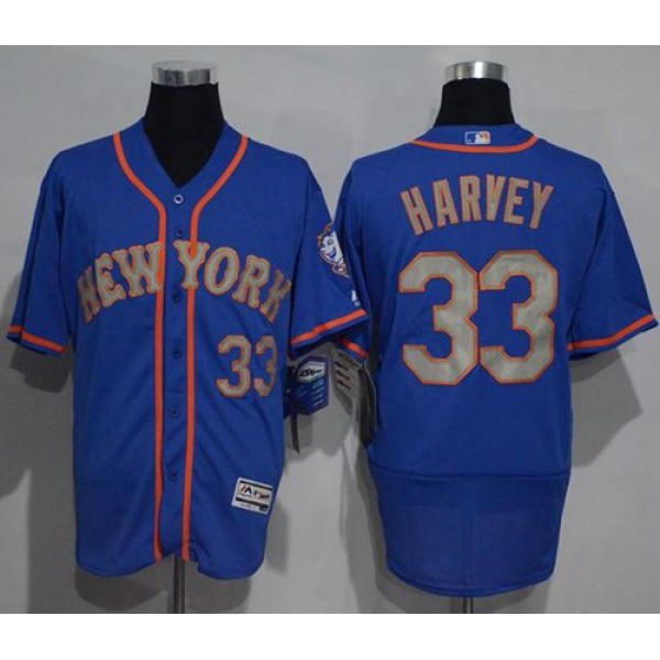 Mets #33 Matt Harvey Blue(Grey NO.) Flexbase Authentic Collection Stitched Jersey