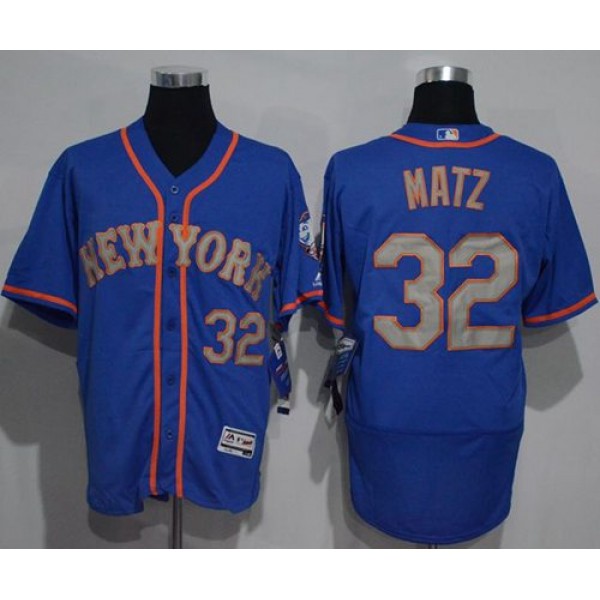 Mets #32 Steven Matz Blue(Grey NO.) Flexbase Authentic Collection Stitched Jersey