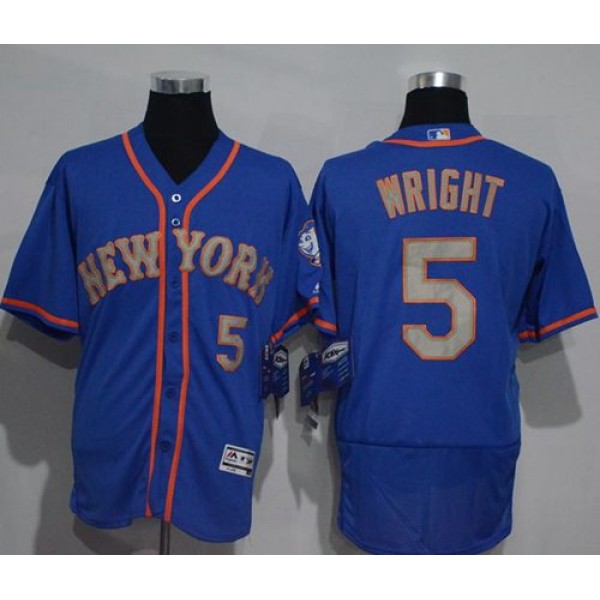 Mets #5 David Wright Blue(Grey NO.) Flexbase Authentic Collection Stitched Jersey