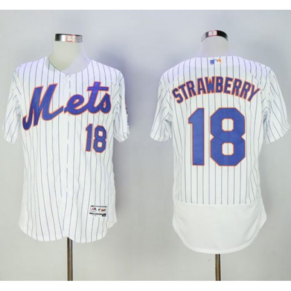 Mets #18 Darryl Strawberry White(Blue Strip) Flexbase Authentic Collection Stitched Jersey