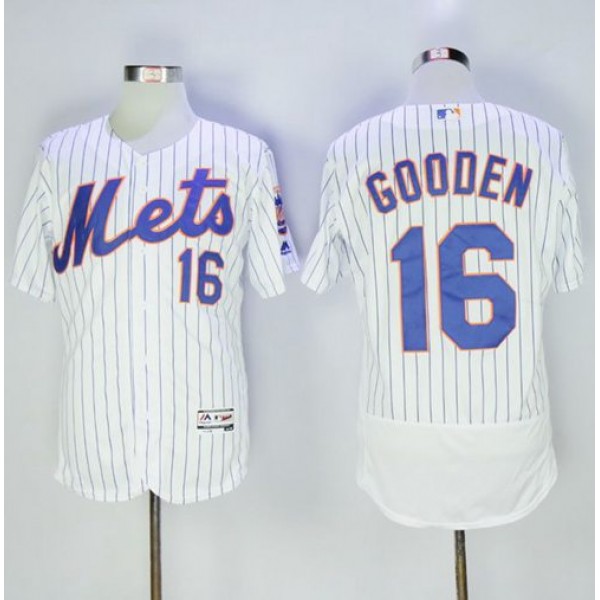 Mets #16 Dwight Gooden White(Blue Strip) Flexbase Authentic Collection Stitched Jersey