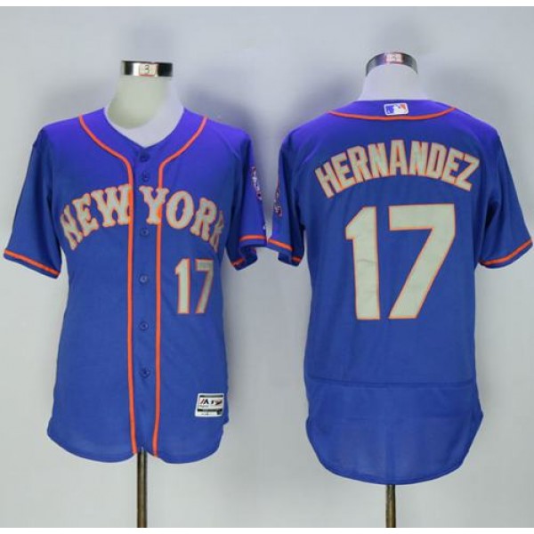 Mets #17 Keith Hernandez Blue(Grey NO.) Flexbase Authentic Collection Stitched Jersey
