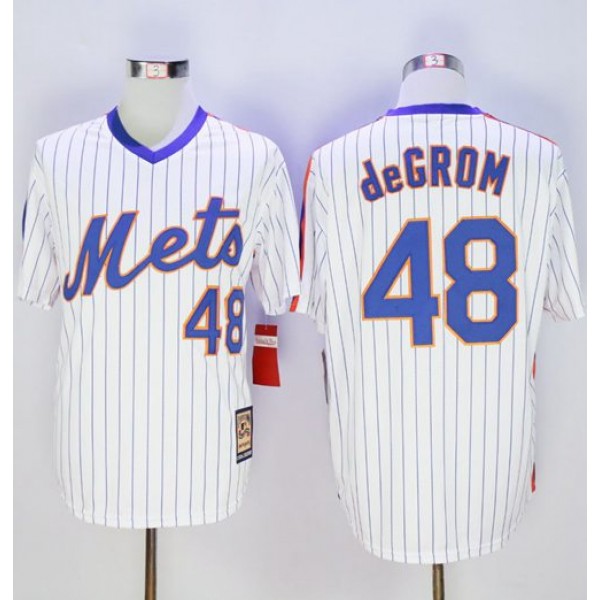Mets #48 Jacob DeGrom White(Blue Strip) Cooperstown Stitched Jersey