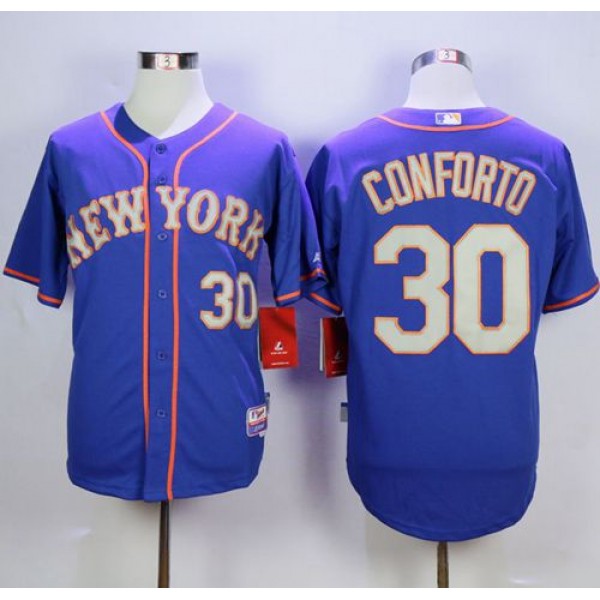 Mets #30 Michael Conforto Blue(Grey NO.) Alternate Road Cool Base Stitched Jersey