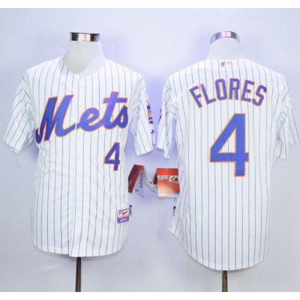 Mets #4 Wilmer Flores White(Blue Strip) Home Cool Base Stitched Jersey