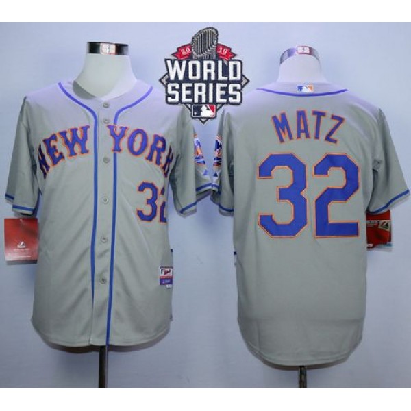 Mets #32 Steven Matz Grey Road Cool Base W 2015 World Series Patch Stitched Jersey